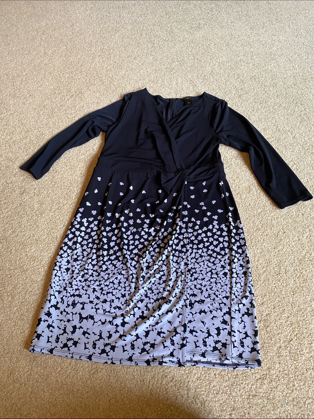 Ann Taylor Navy Blue Floral Ombre Wrap-Style 3/4 Length Sleeve Dress